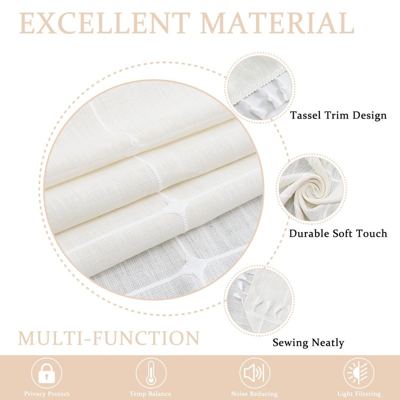 ColorBird White Window Curtains, 2 Panels 63 Inch Farmhouse Window Curtains for Living Room, Embroidery Lattice Linen Darkening Curtain for Dining Bedroom - Image 3